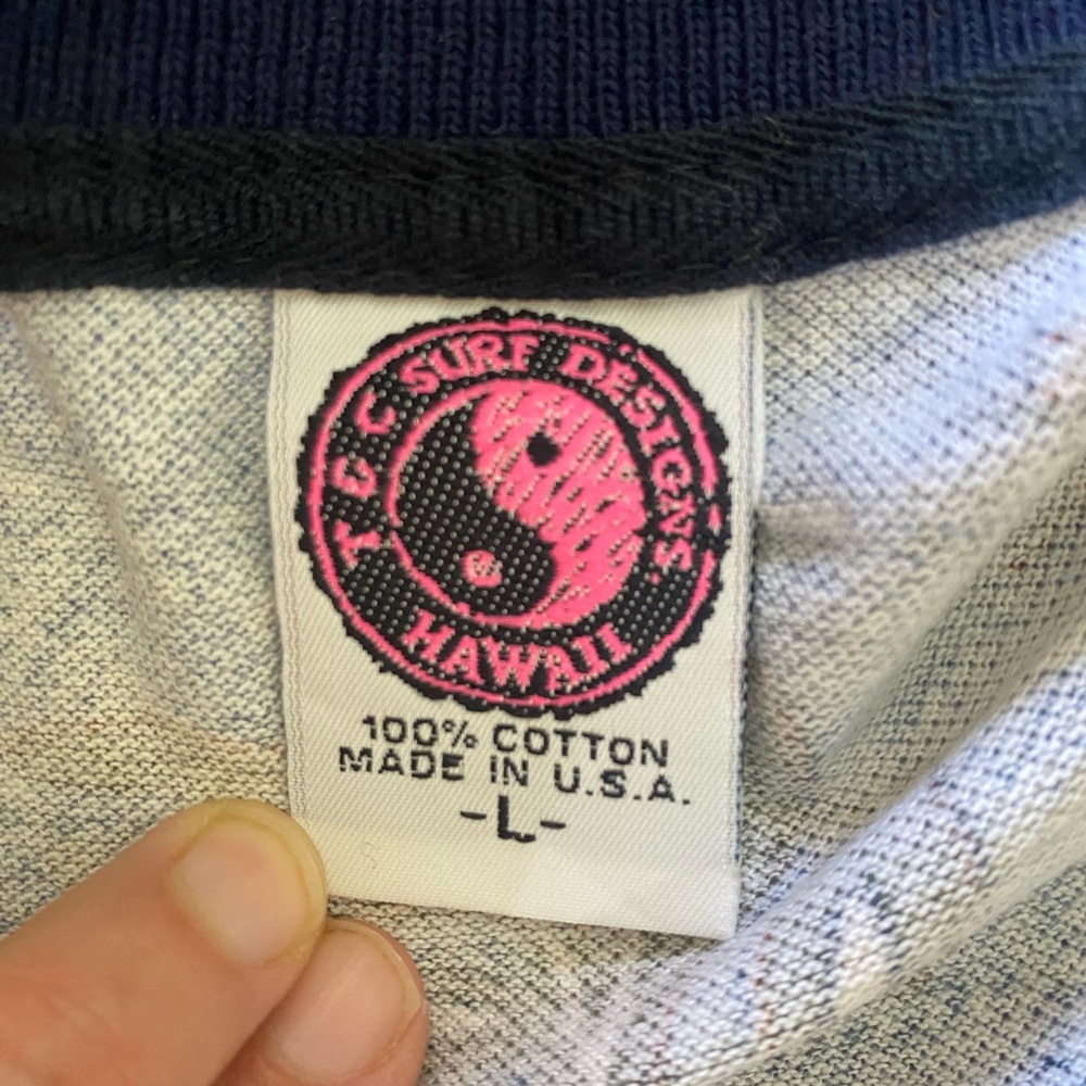 Vintage T&C Surf Hawaii Cropped Polo Shirt Natural Fibers VTG Cotton Floral L - Picture 10 of 10
